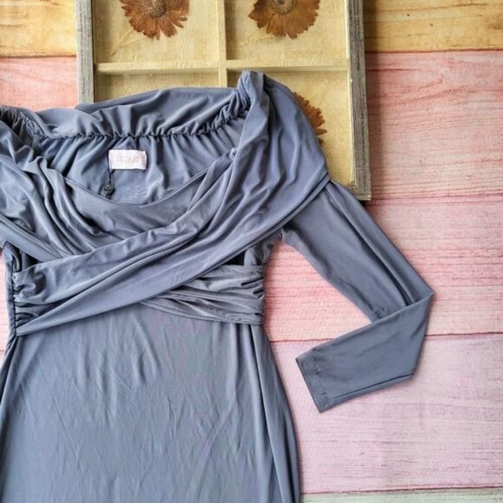 Club‎ L London Blue Off the Shoulder Long Sleeve Bodycon Knit Dress 12 - Picture 2 of 6